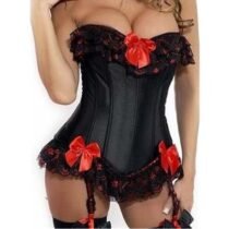 Bowknots Boned Bustier Corset Dress Basque with Thong-0