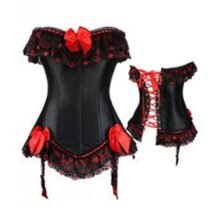 Bowknots Boned Bustier Corset Dress Basque with Thong-2892