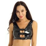 Buckles Backless Exotic Tank Latex PU Leather Top-0