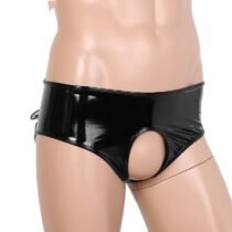 Crotchless Wet Look Patent Leather Panties Open Crotch-0