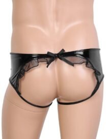 Crotchless Wet Look Patent Leather Panties Open Crotch-4842