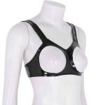 Erotic Lingerie Open Cups Latex Wet Look Faux Leather Bra-0