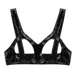 Erotic Lingerie Open Cups Latex Wet Look Faux Leather Bra-0