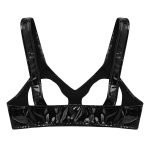 Erotic Lingerie Open Cups Latex Wet Look Faux Leather Bra-0