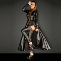 Erotic Matrix Trench Uniformss Lace Leather Long Fancy Dress-3034