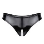 Erotic Open Crotch Wet Look Patent Leather Latex Crotchless Panties-0