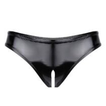 Erotic Open Crotch Wet Look Patent Leather Latex Crotchless Panties-0