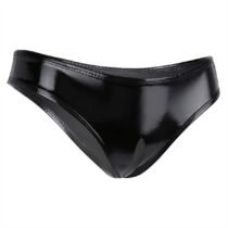 Erotic Open Crotch Wet Look Patent Leather Latex Crotchless Panties-4952