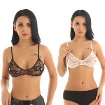 Erotic Soft Lace Floral Sheer Nipple Hollow out Bralette Tops-4986