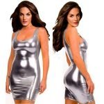 Erotic Wetlook Shiny Metallic Faux Leather Mini Dress-0