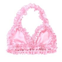 Exotic Set Ultra-Soft Satin Frilly Ruffled Halter Neck Stretchy Bra Top with Briefs-5029