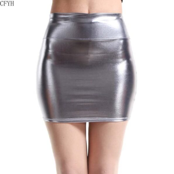 Fashion All-match Shiny Metallic Stretch Mini Skirt-0