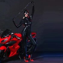 Faux Leather Cat Cosplay Fantasia Catsuit with Mask-3141