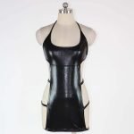 Faux Leather Halter Exotic Cut Out Bandage Dress-0