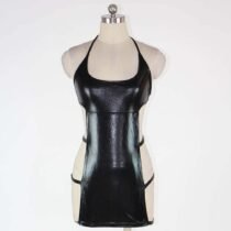 Faux Leather Halter Exotic Cut Out Bandage Dress-3177