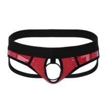 Faux Leather Jockstrap Hollow Out Exotic Thongs and G-strings-0