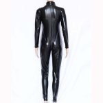 Faux Leather Wetlook Front Zipper Elastic PU Catsuit-0