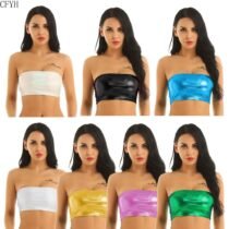 Faux Pu Leather Off Shoulder Strapless Crop Top-3273