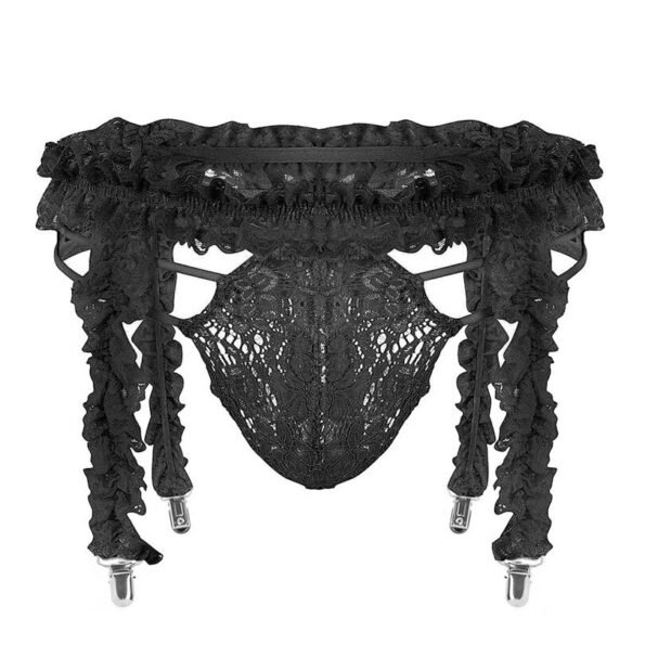 Garter Belt See Through Lace Pouch Ruffled Bikini Thongs and G-strings-0