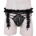 Garter Belt See Through Lace Pouch Ruffled Bikini Thongs and G-strings-0