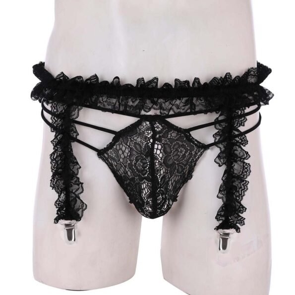 Garter Belt See Through Lace Pouch Ruffled Bikini Thongs and G-strings-5158