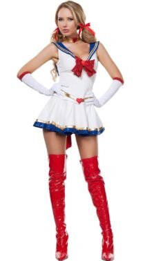 Japanese Bow Shiny Sailor Moon Costumes With Gloves-0