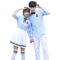 Japanese Korean School Uniform White Navy Skirt-0