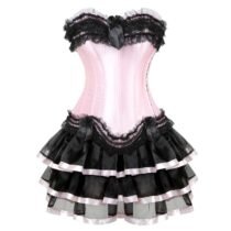 Lace Trim Overbust Burlesque Corset with Skirt-3680