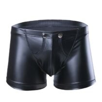 Low-waisted Faux Leather Boxer Bulge Pouch Panties-0