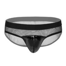 Naughty Patent Leather Panties Underwear Sheer Fishnet Pouch Briefs-5436