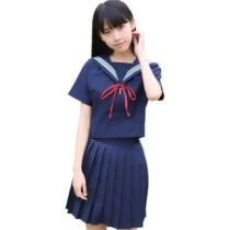 Navy Sailor Suit With Zipper JK Uniforms Pleated Skirt-3824