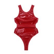 One-piece Latex Wet Look PU Leather Latex Sleeveless Catsuit-5473