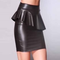 Ruffles Vinyl Leather Pencil High Waist Mini Skirt-0