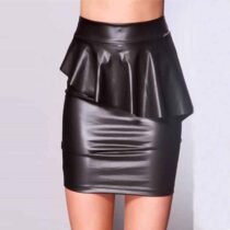 Ruffles Vinyl Leather Pencil High Waist Mini Skirt-4114