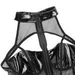 See Through Fishnet Sleeveless PU Leather Bust High Cut Teddy-0