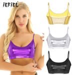 Shiny Metallic Straps Deep U Neck Lingerie Slim Fit Camisole Vest Tank Tops-0