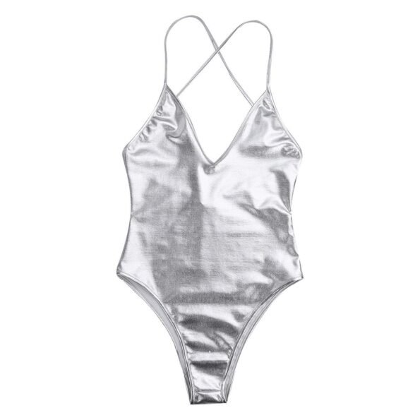 Shiny Metallic Stretchy Monokini Bodycon High Cut Dance Leotard-5871