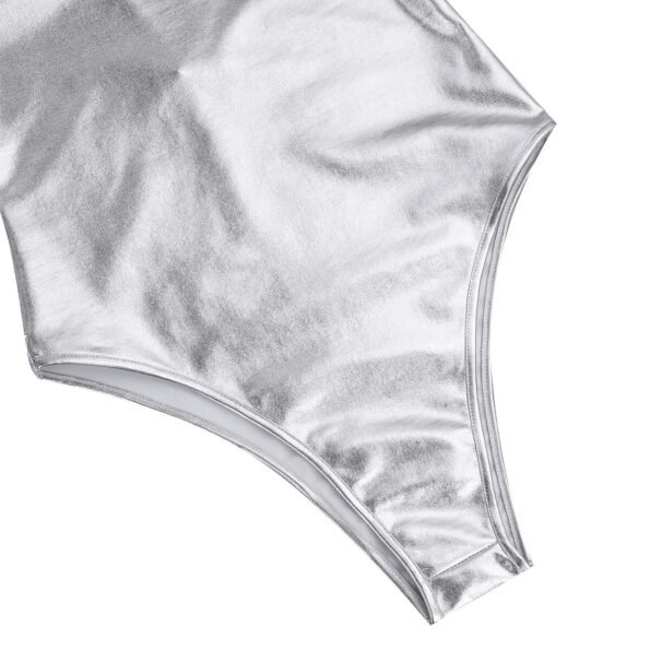 Shiny Metallic Stretchy Monokini Bodycon High Cut Dance Leotard-5873