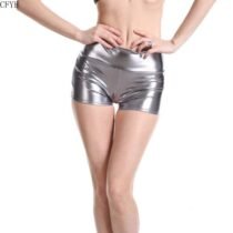 Shiny PU Mid WaistMetallic Rave Booty Short-0