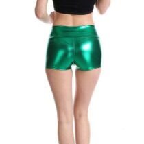 Shiny PU Mid WaistMetallic Rave Booty Short-4171