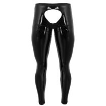 Shiny Wetlook Patent Leather Sexy Legging Slim Fit Open Crotch Leggings Tight Pants-0