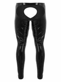 Shiny Wetlook Patent Leather Sexy Legging Slim Fit Open Crotch Leggings Tight Pants-5930
