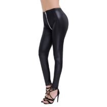 Slim Fit Leggings Zippered Open Crotch Ankle Length Stretchy Leggings Pants-6100