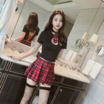 Tops With Plaid Skirt High School Student Costume Set-0