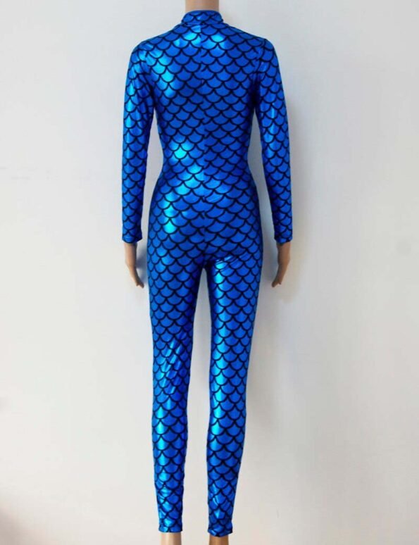 Vinyl Leather Shiny Metallic Latex Mermaid Catsuit-4473