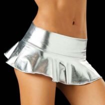 Wet LookMetallic Shiny Bodycon Faux Leather Mini Skirt-4553