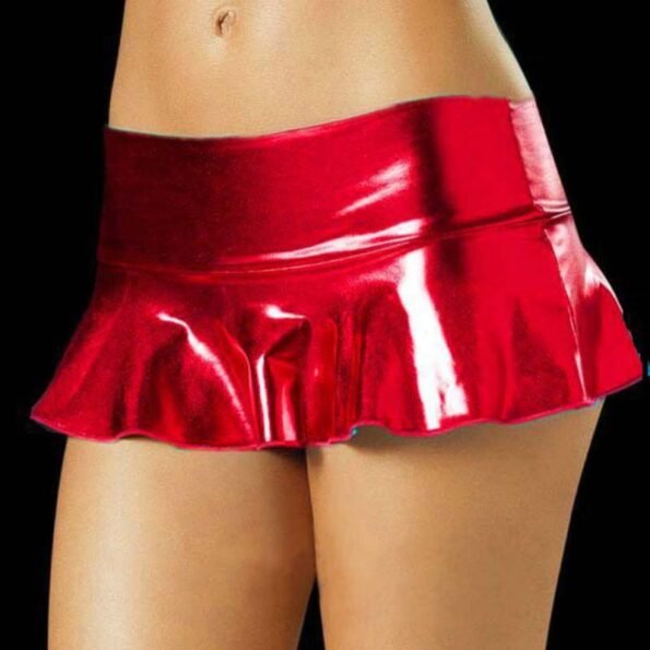 Wet LookMetallic Shiny Bodycon Faux Leather Mini Skirt-4555