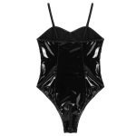 Wet Look Metallic Rave Zipper Crotchless Leotard Bodysuit-0