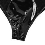 Wet Look Metallic Rave Zipper Crotchless Leotard Bodysuit-0