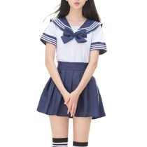 White Shirt and Dark Blue Skirt School Uniform-0